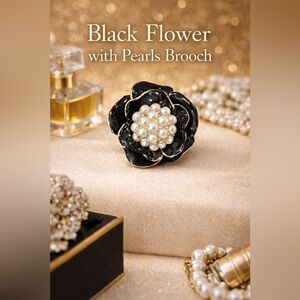 Black Enamel Brooch With Pearls